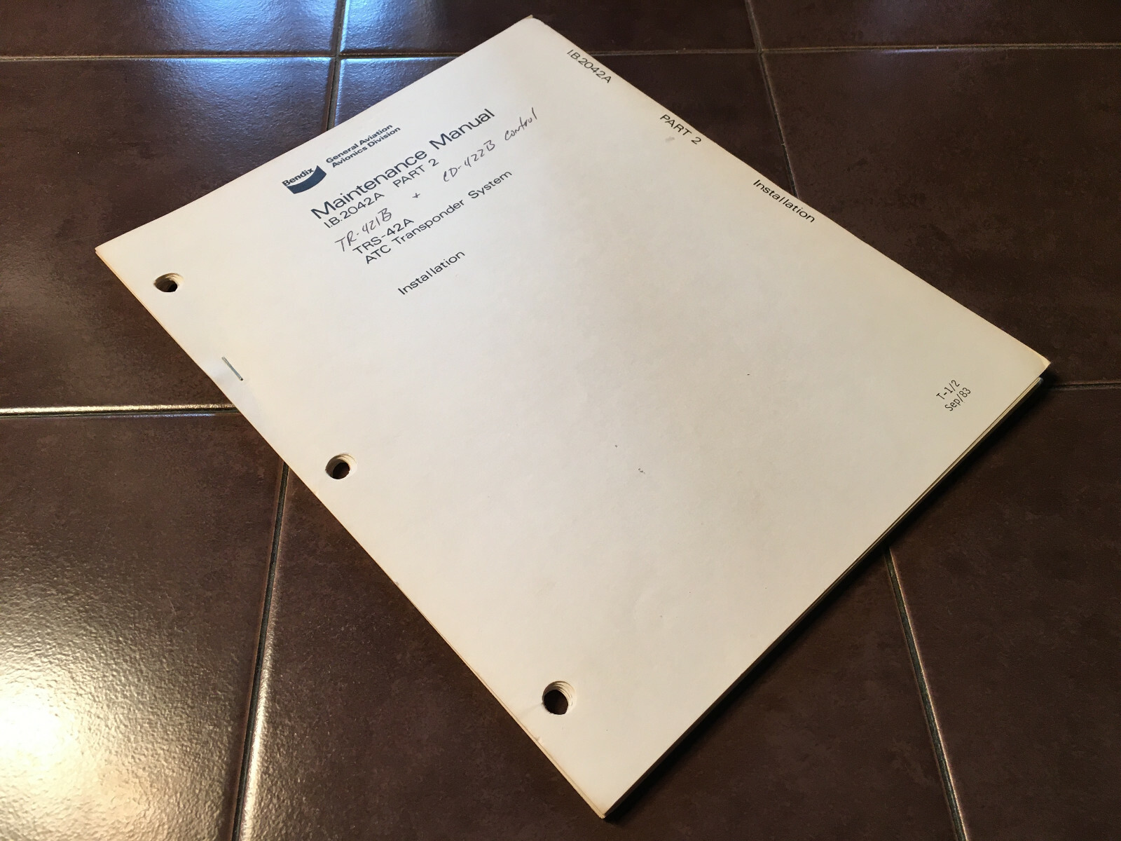 Bendix TRS-42A Transponder System install manual, covers TR-421B & CD-422B