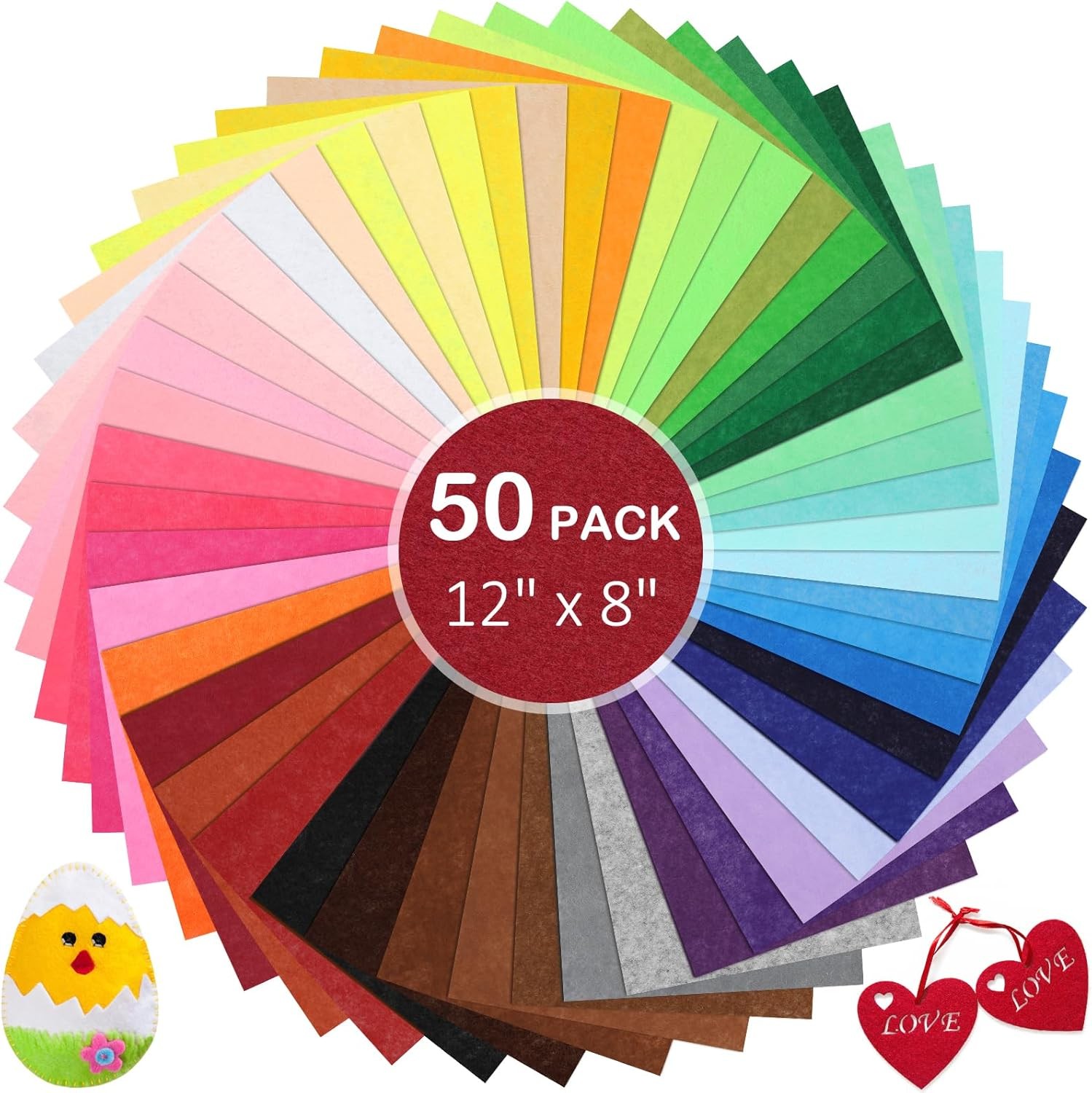 Thin Felt Fabric Sheets, Assorted Colors 8×12 inches, Stiff 50