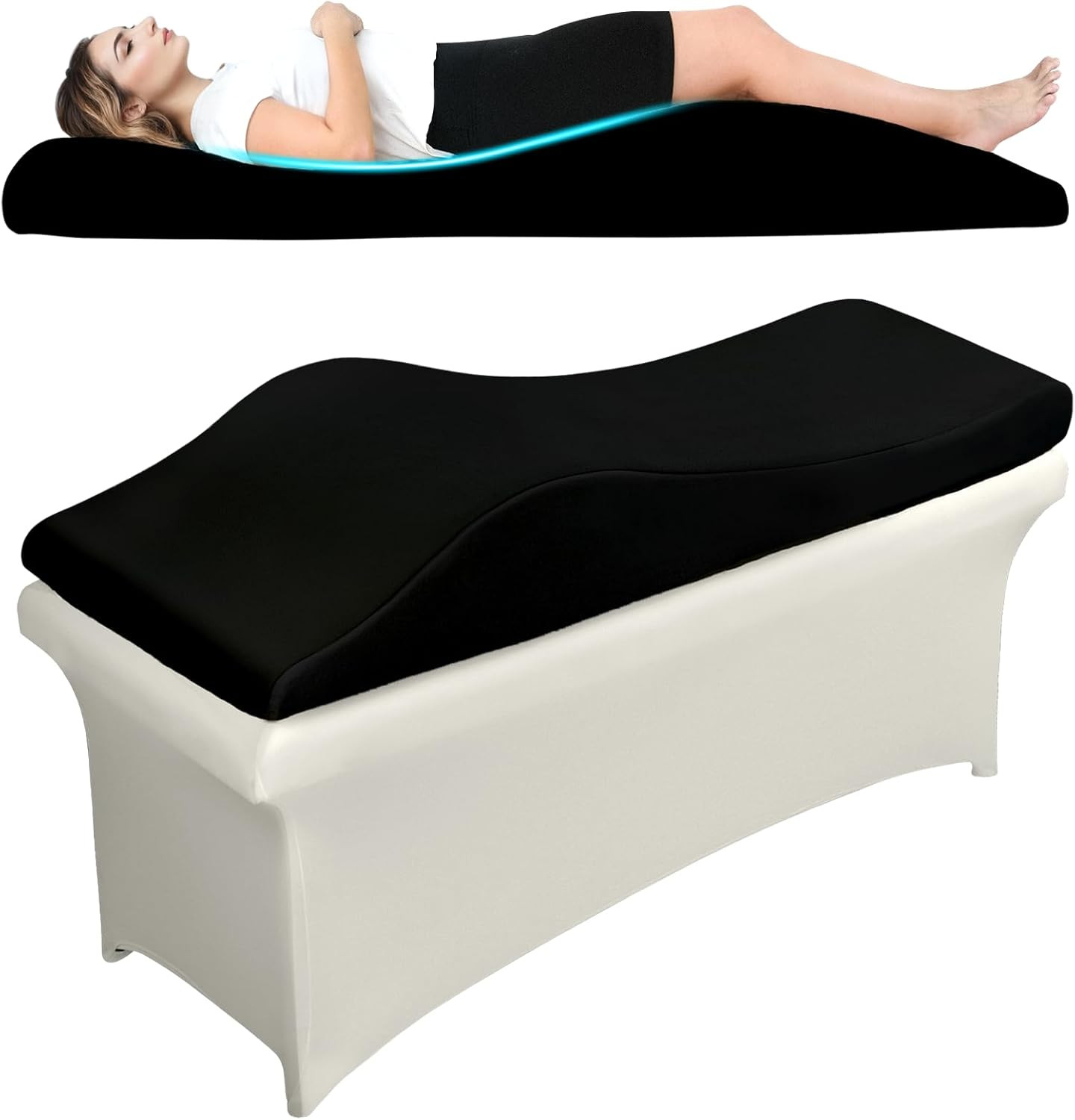 Ergonomic Lash Bed Topper with Washable Cover - 30D Foam Massage Pad - Black