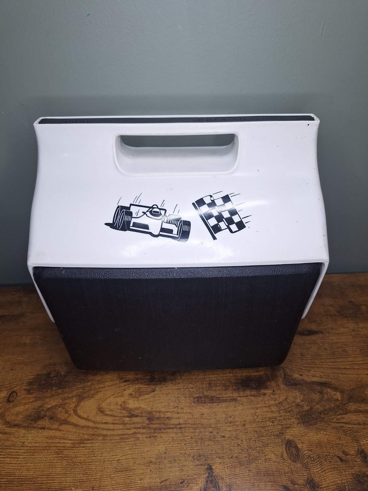 Vintage 1989 Little Playmate Cooler, Car Racing Indy Flag, Black White Igloo