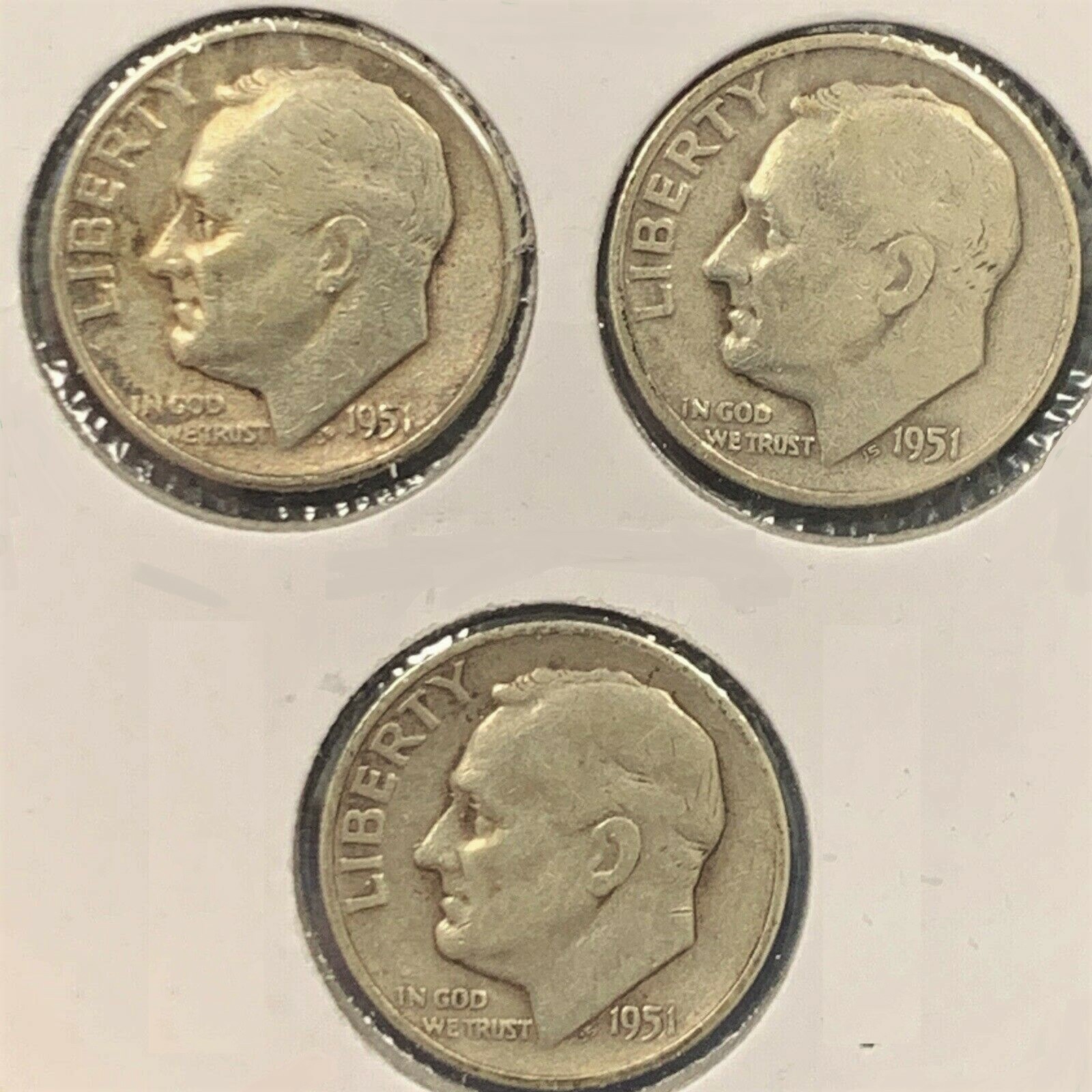 1951 PDS 90% Silver Roosevelt Dimes Fine to Very Fine VF