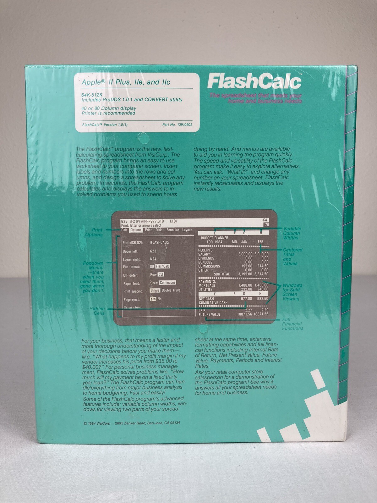 APPLE II Plus IIe IIc Software FlashCalc Spreadsheet Program All Original New!