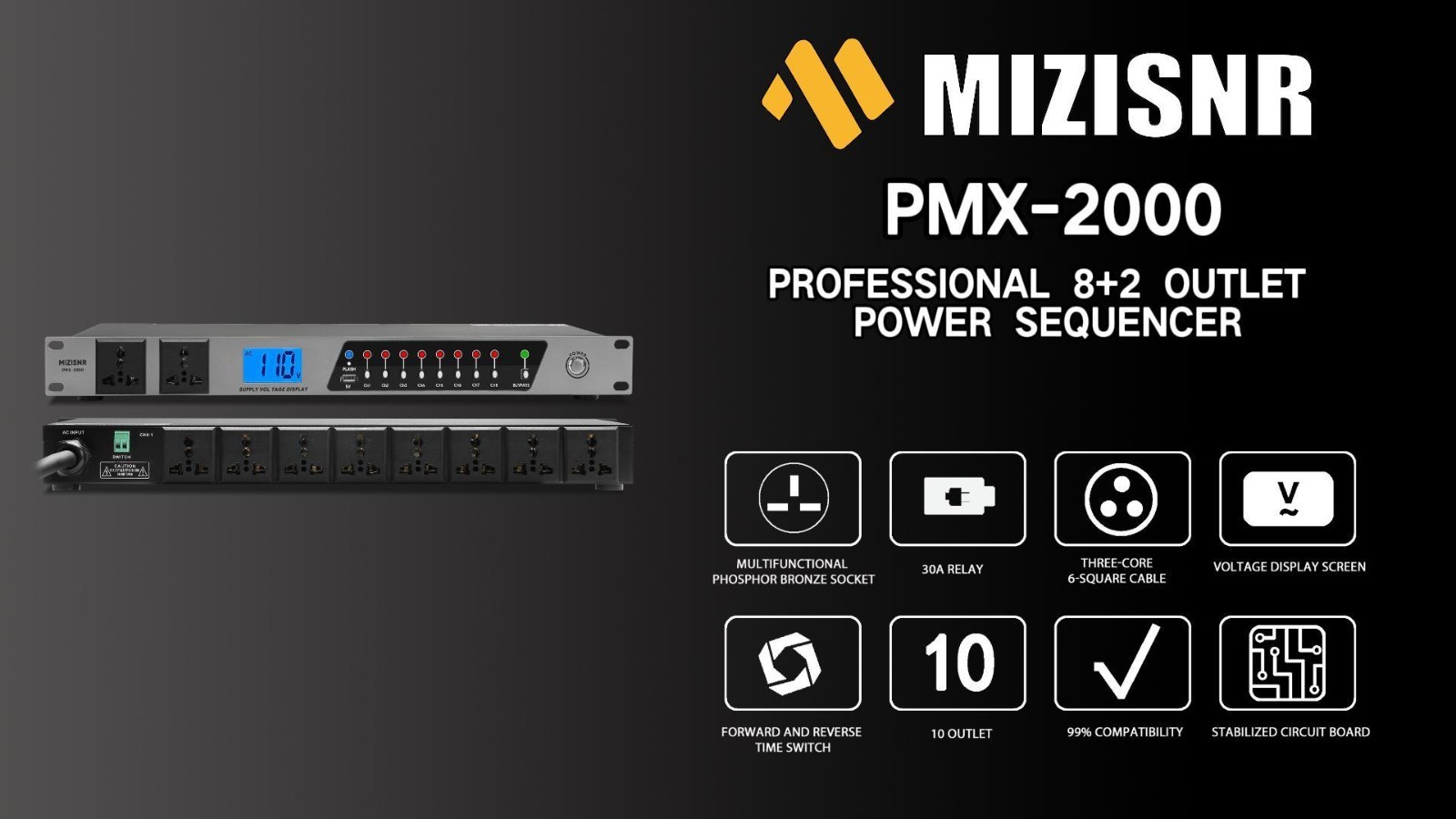 20A Rack Mount Power Conditioner, 10 Outlet Sequencer, 2000W Surge Protector, Vo
