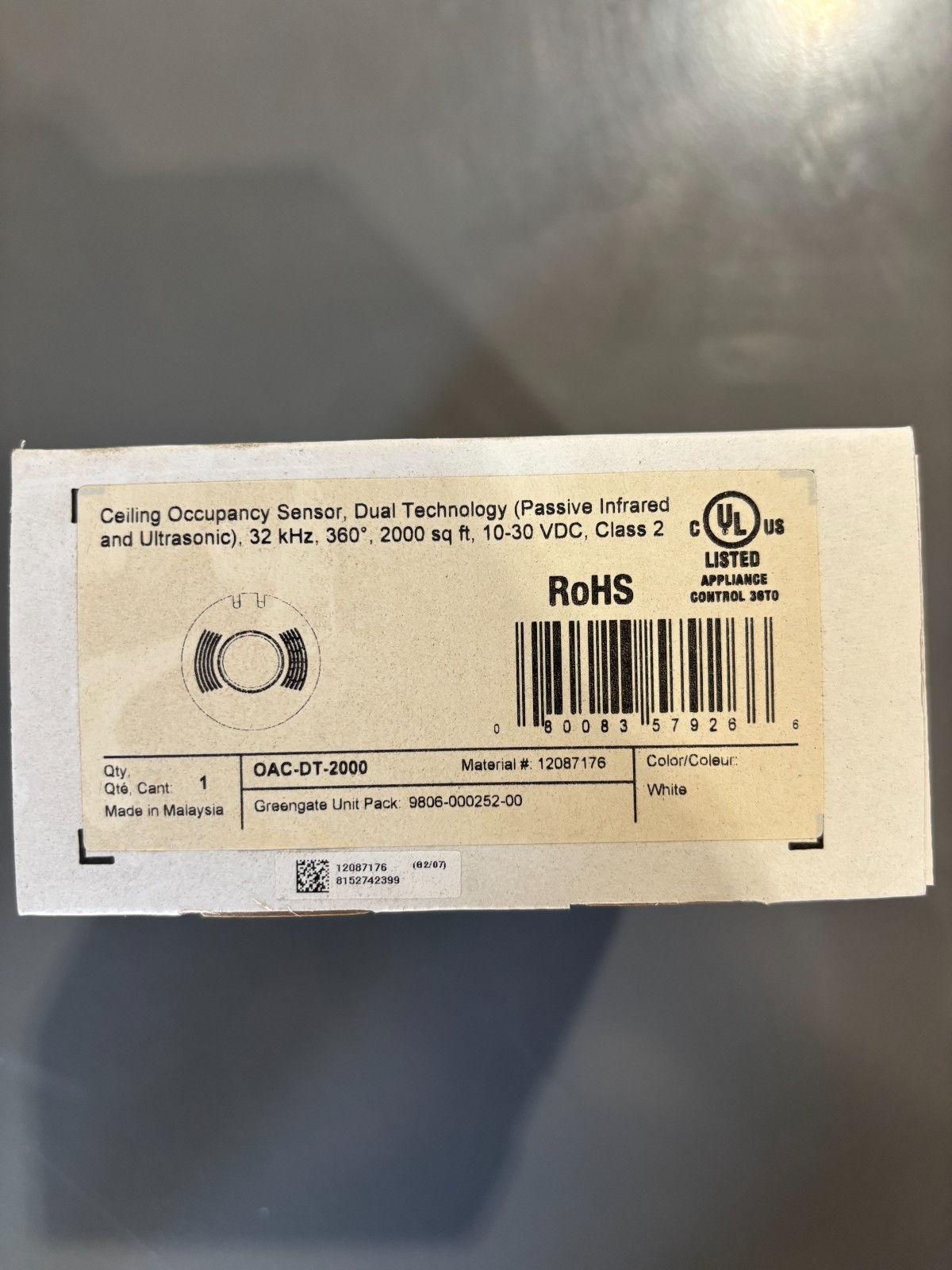 Greengate Cooper Controls OAC-DT-2000 Ceiling Occupancy Sensor White NEW