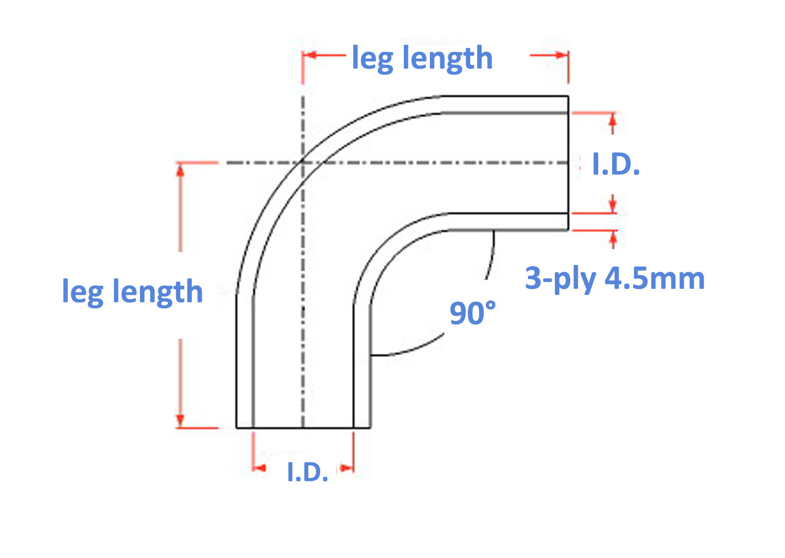 Elbow 90 Degree Hose Pipe Bend Coolant Radiator Air Water Silicone Hose 3-PLY