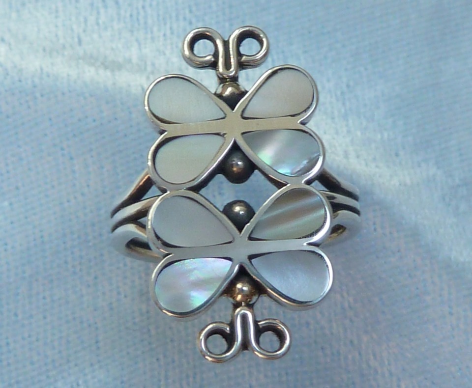 Beautiful Sterling Butterfly Ring, Mother of Pearl Inlay,  Konder #530