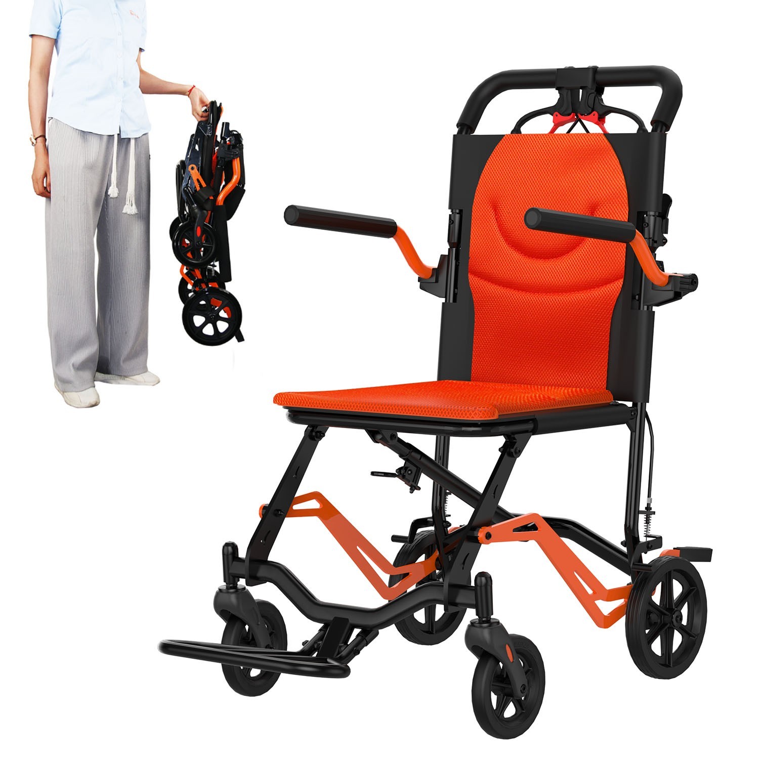 Folding Transport Chair for Adults Lightweight Travel Wheelchair with 4 Wheels