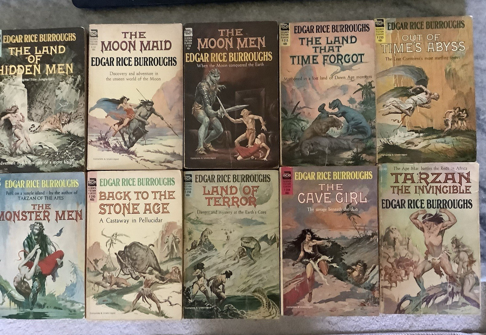 Edgar Rice Burroughs, Lot of 10 Vintage Ace Edition Paperbacks, 1960’s
