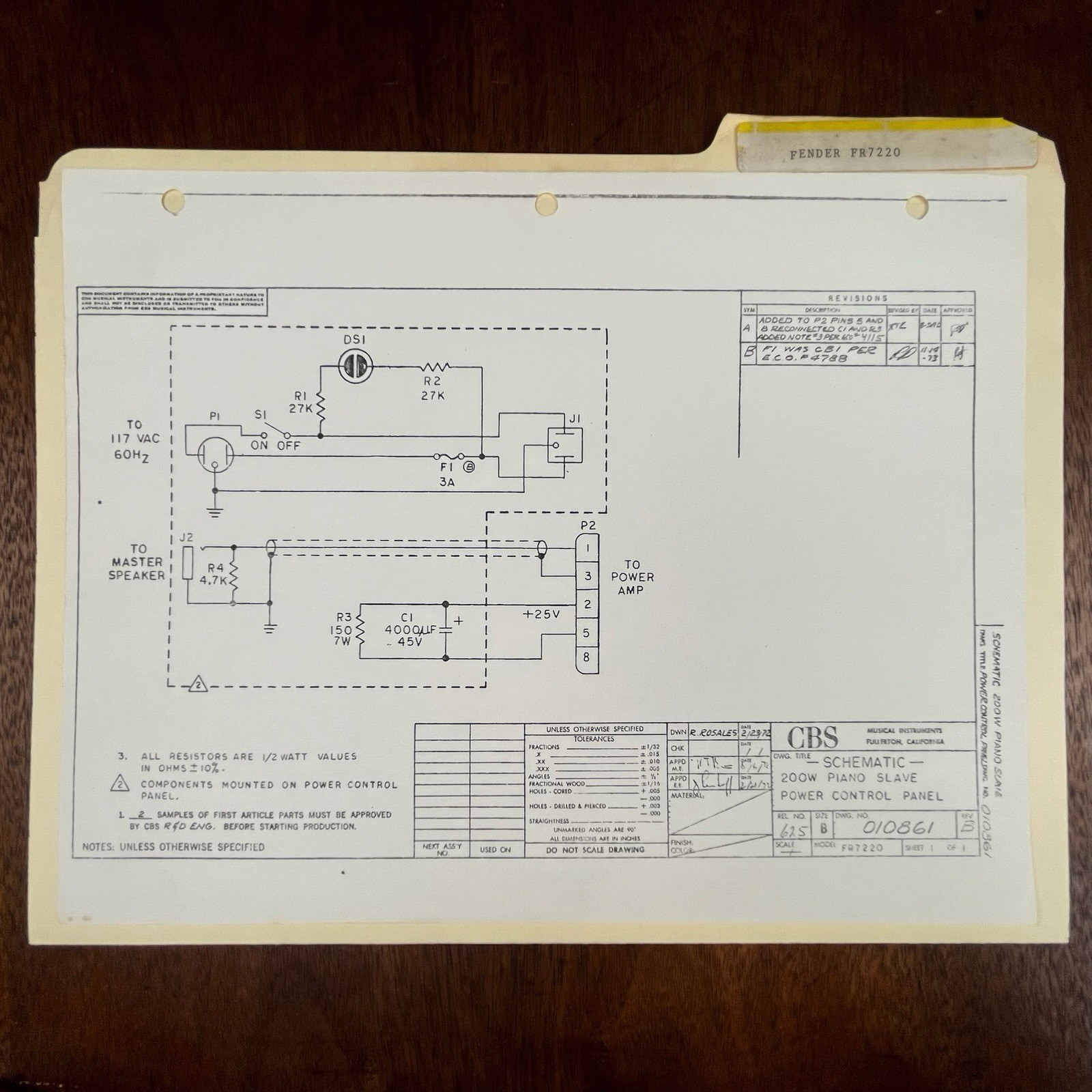 Vintage Fender FR7220 Schematics