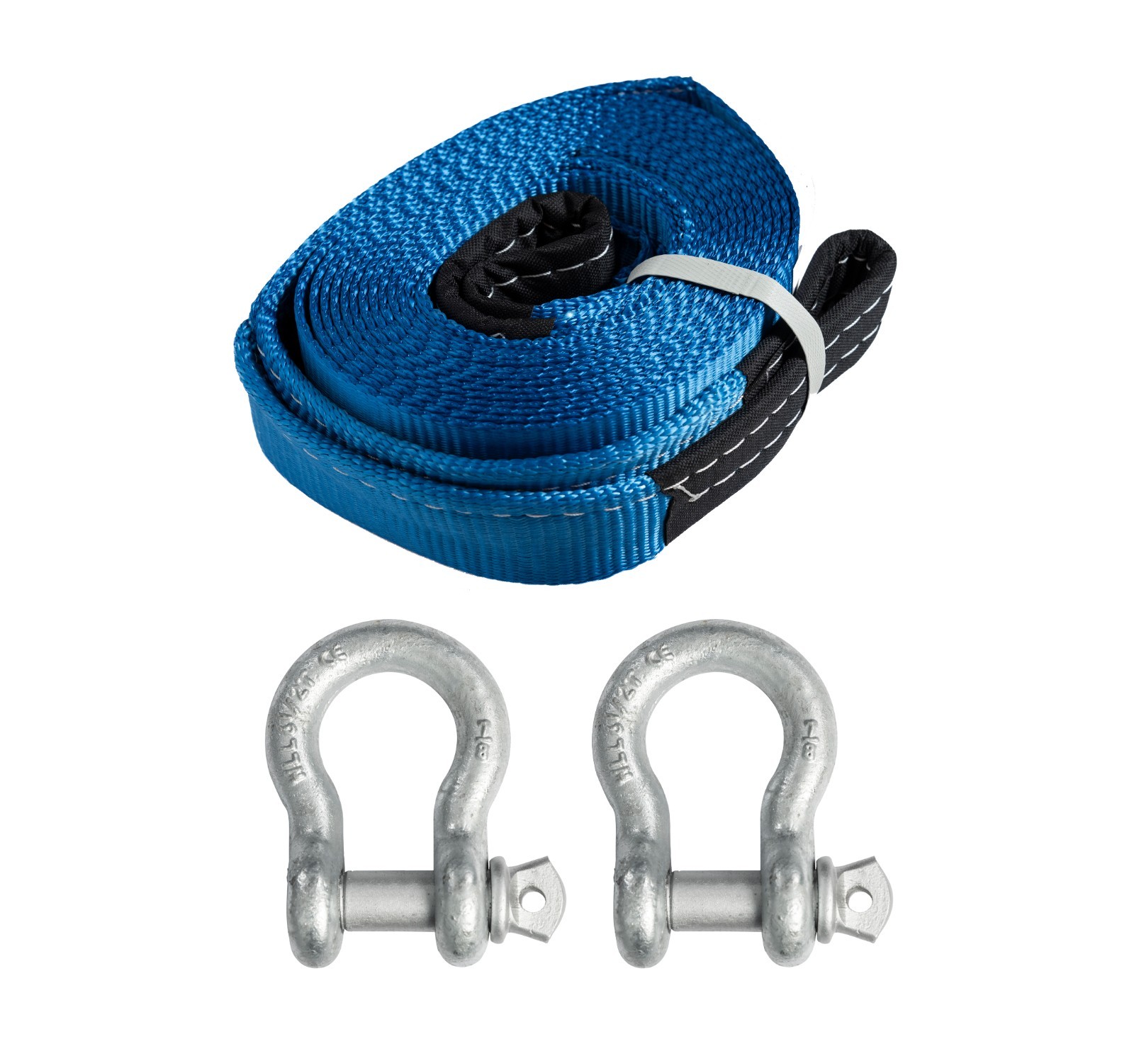 Tow Strap 20ft Snow Rescue 3x20 3" 20000 lbs 9Ton w 2x 7/8 Bow Shackles