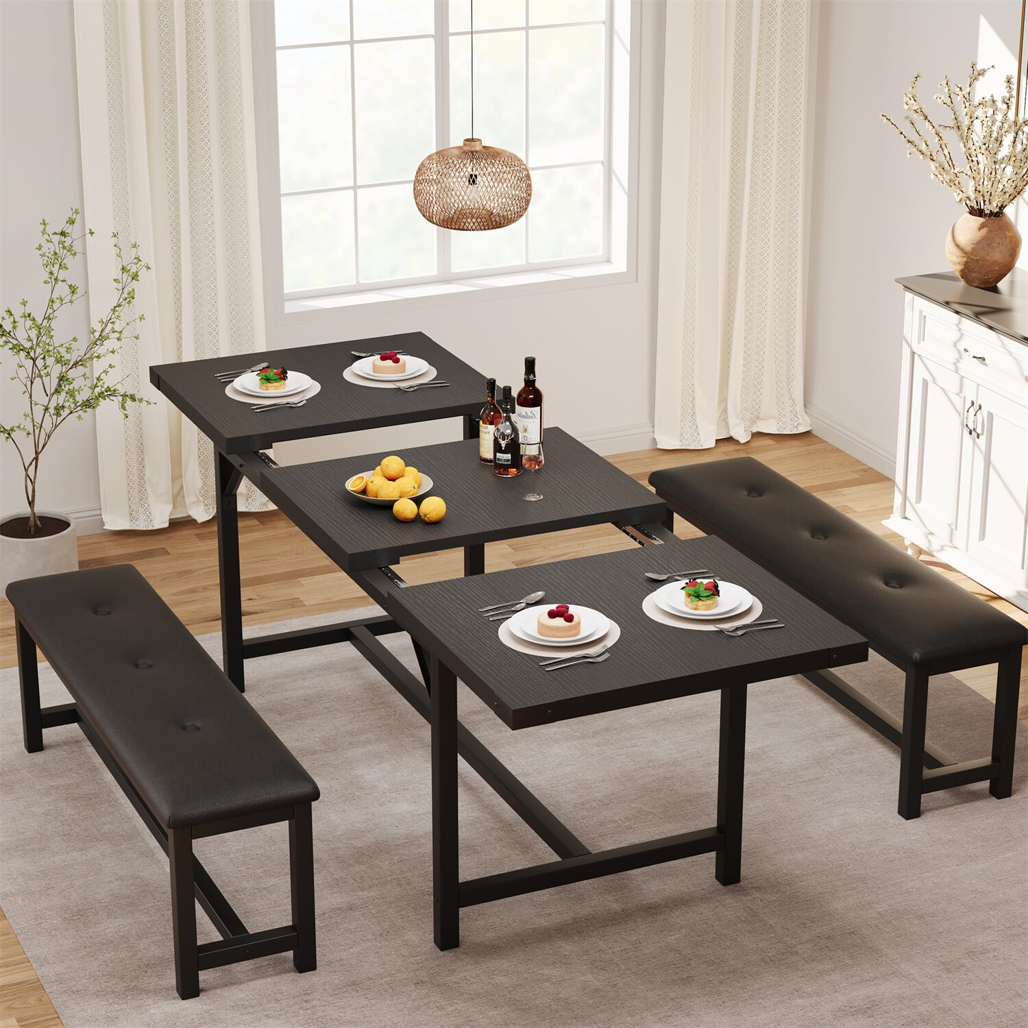 ✅3 Piece Dining Table Set for 4-6 Kitchen Table and Bench Upholstered Benches