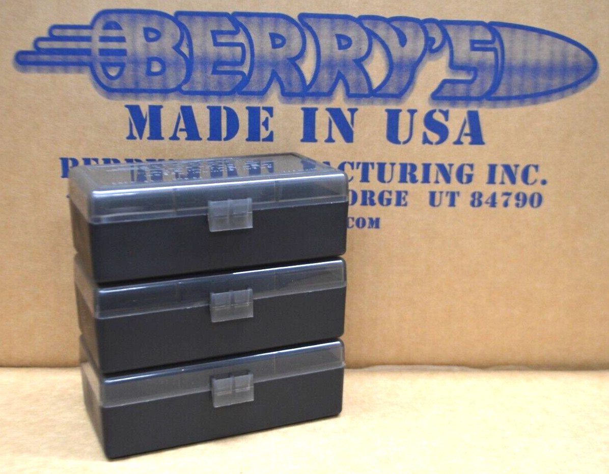 3 x Plastic Ammo Box BERRY'S 50 Round, 44 Special/44 Mag/45LC #407