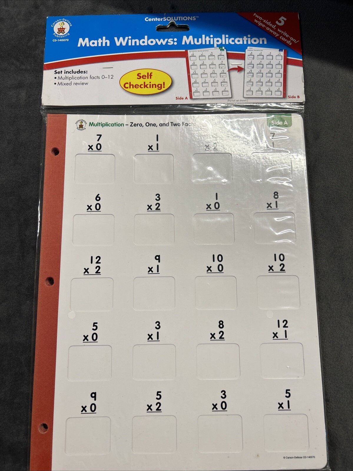 Education Math Windows Multiplication 5 Cards 2 sided Write on Wipe Off NEW