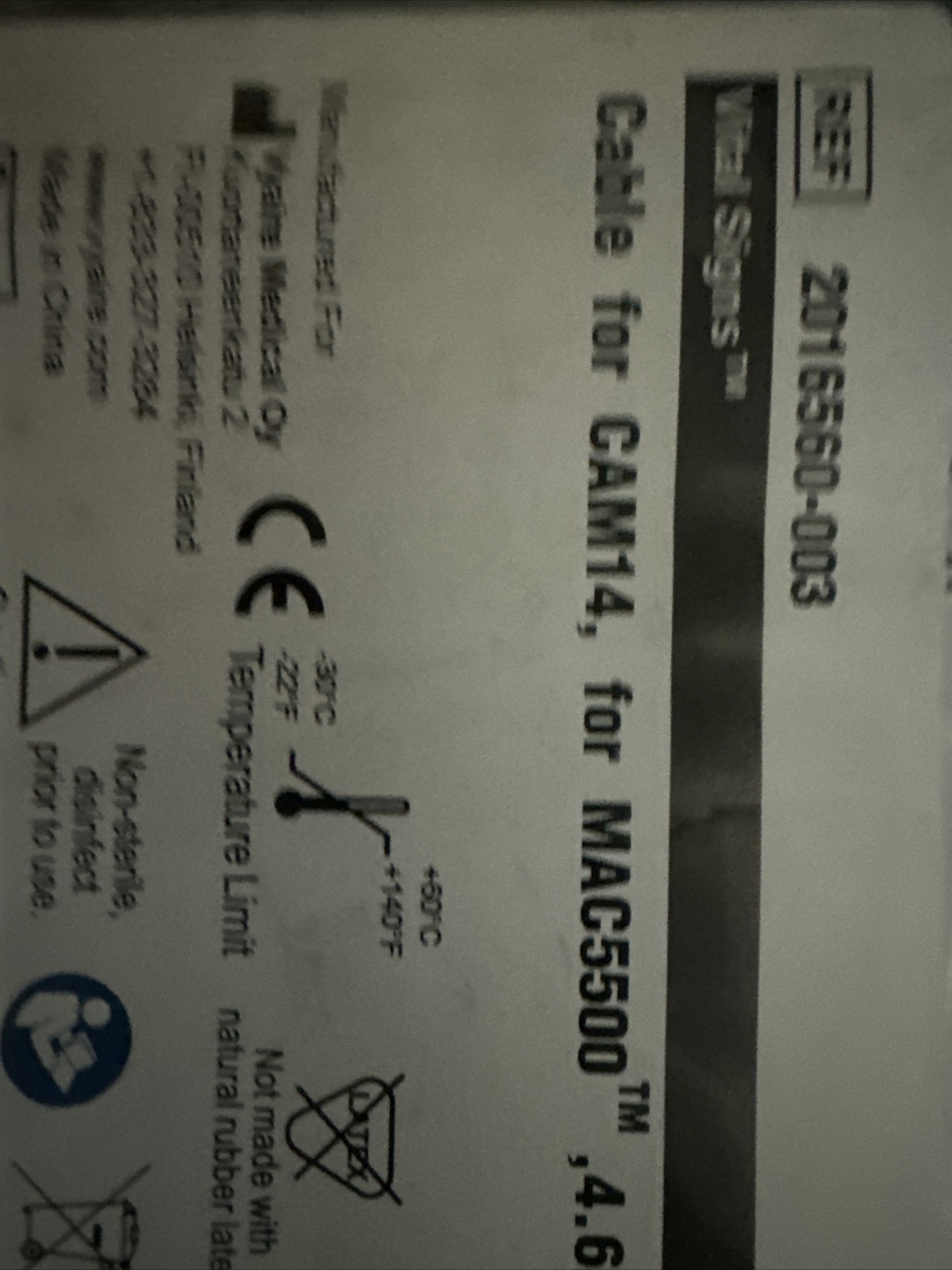 GE CAM-14 Coiled patient cable Mac5500 5000 Ref 2016560-003 &-002