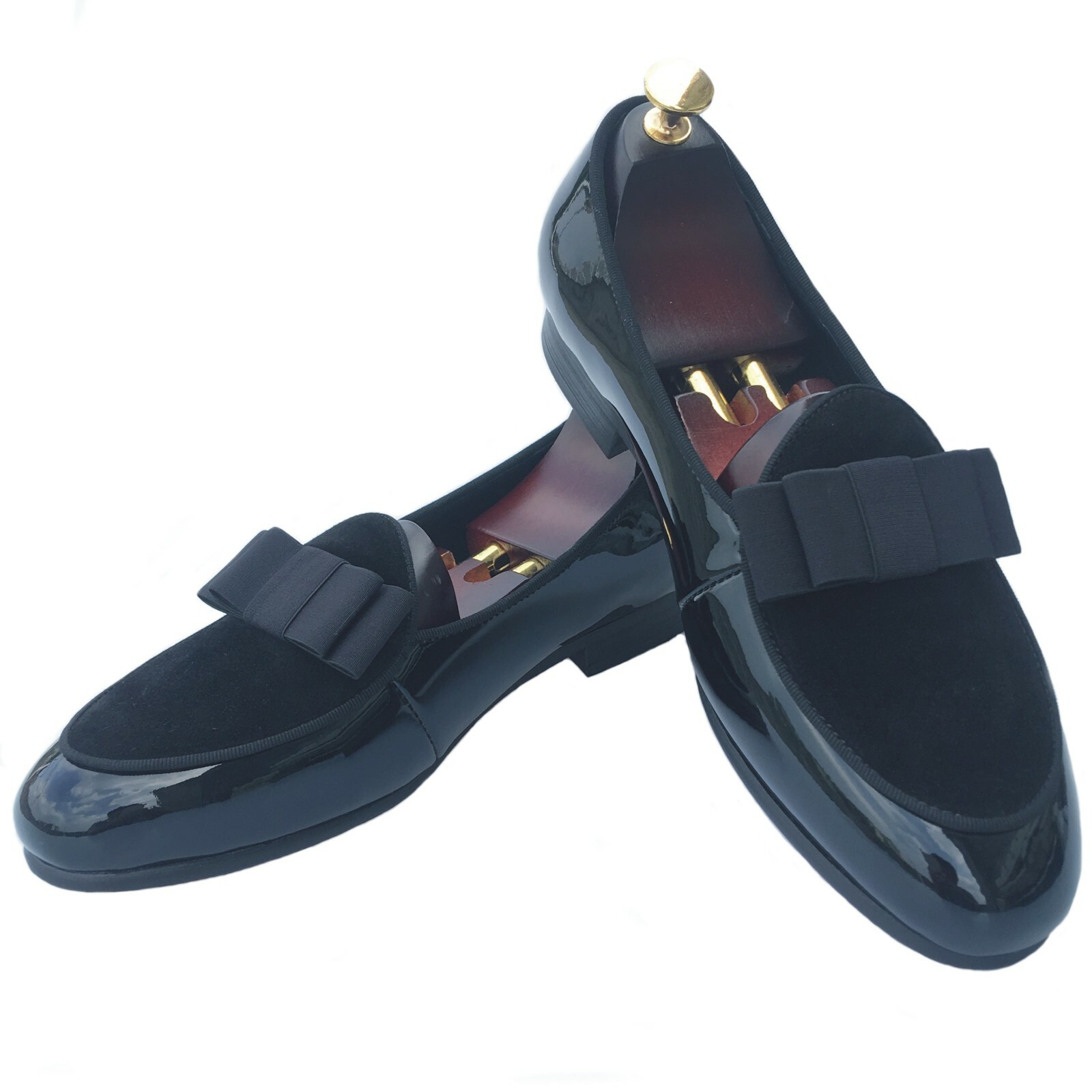 Men's Black Leather tuxedo Loafers Dress Shoes Slip-On Slippers with Bowtie