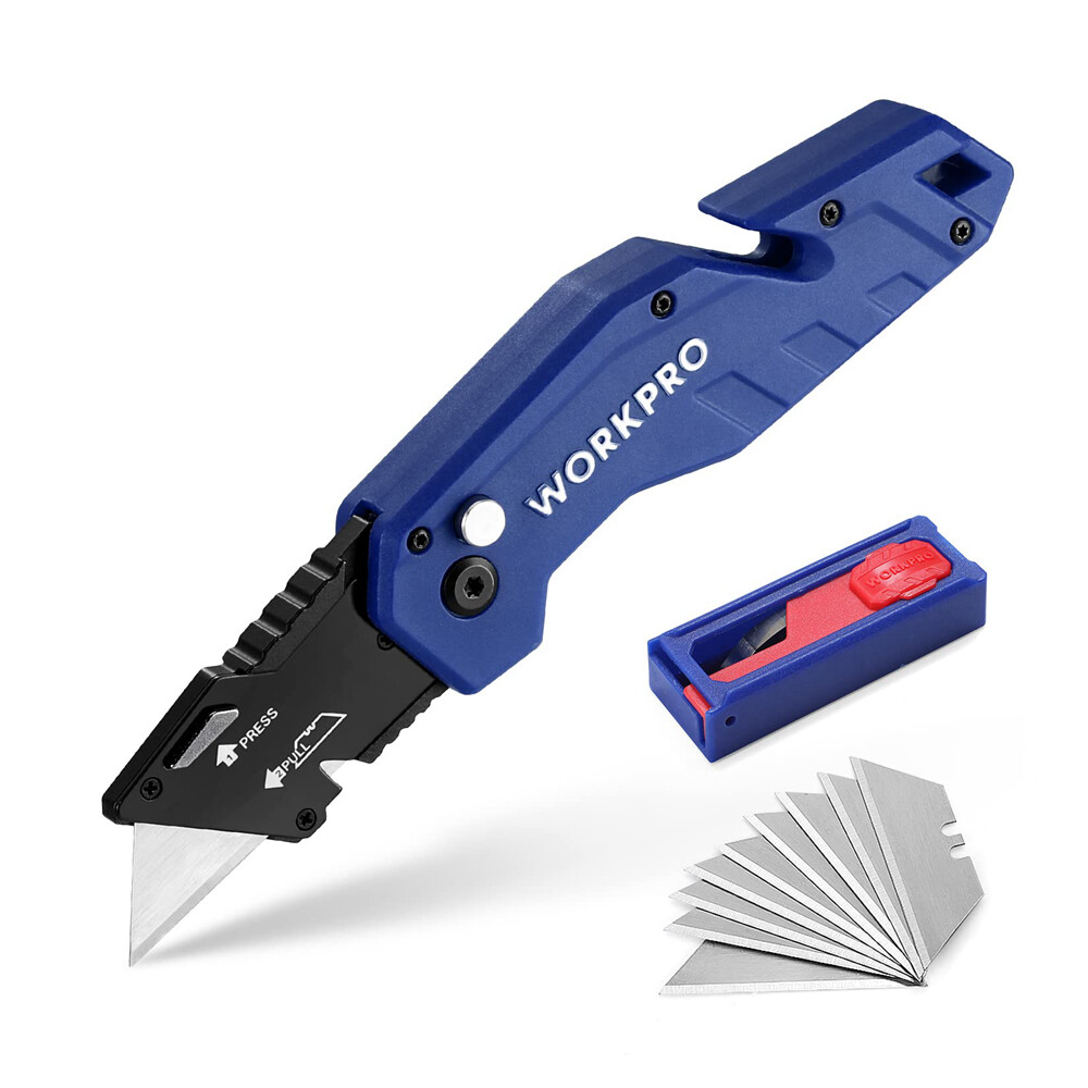 WORKPRO Utility Knife Folding Box Cutter Wire Stripper Gut Hook Nylon Handle NEW