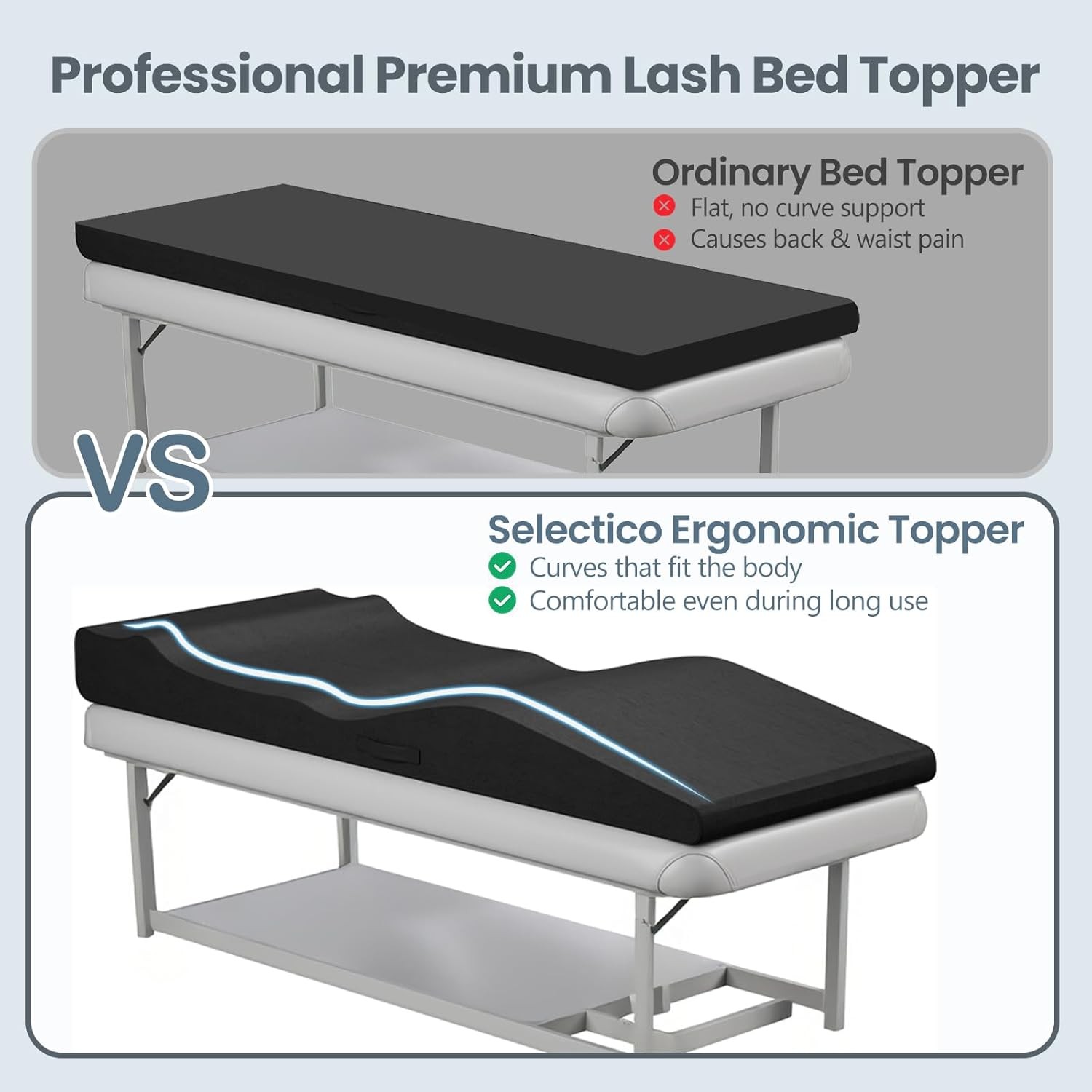 Ergonomic Lash Bed Topper, High-Density Foam Massage Table Topper with Plush