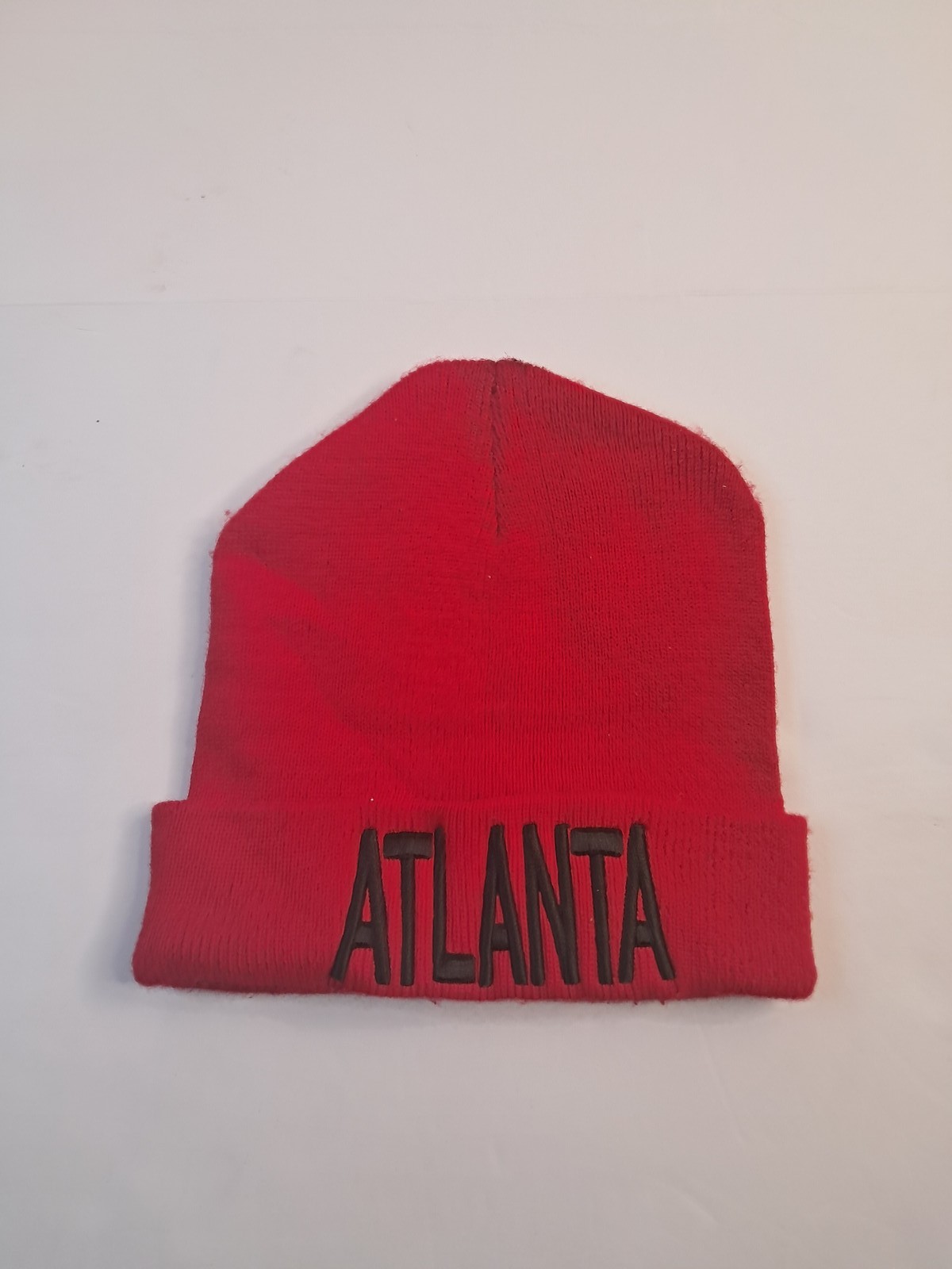 Red Atlanta Beanie Hat Knit Cap Embroidered Text One Size Warm Winter Sports Fan