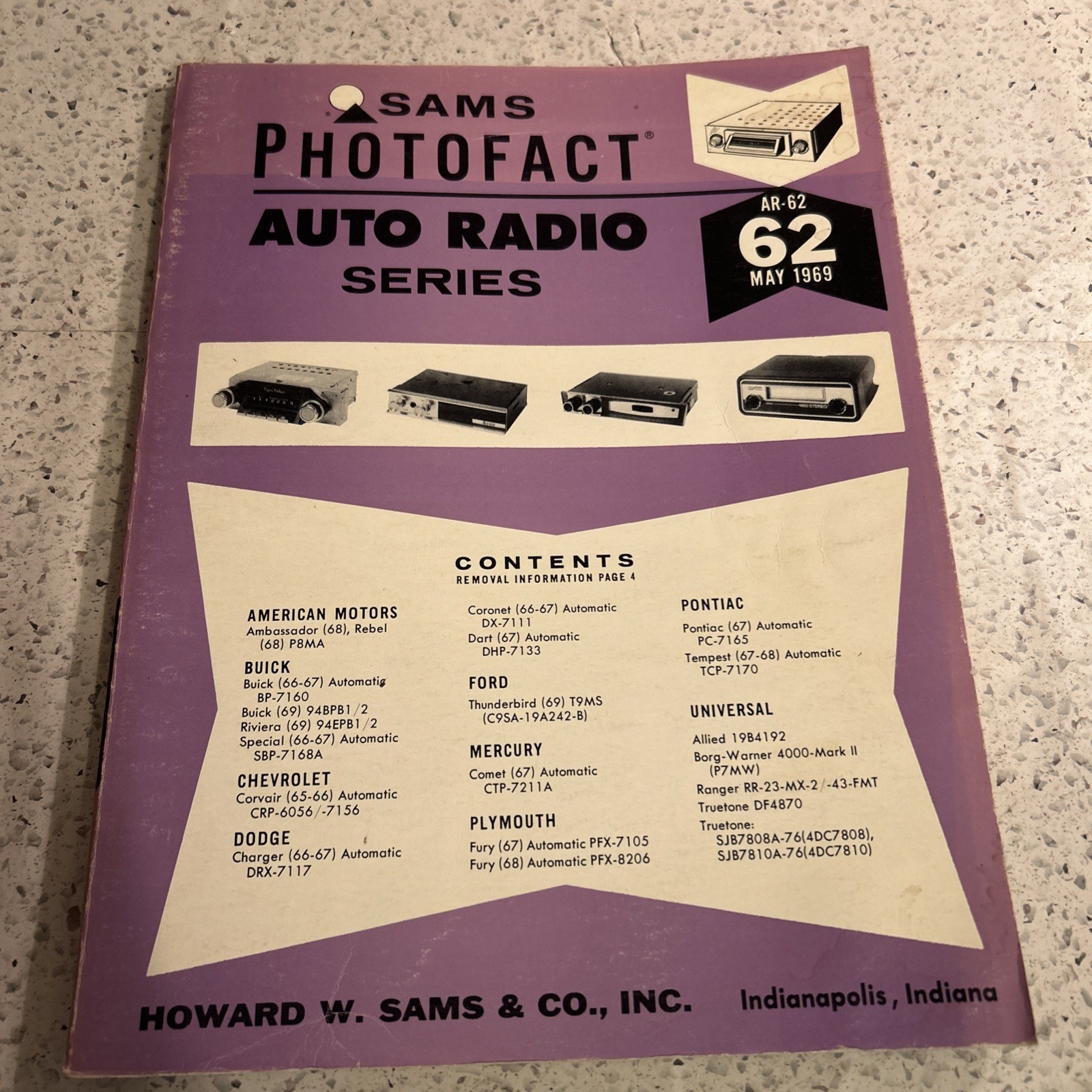 Sams Photofact Auto Radio Series AR-62