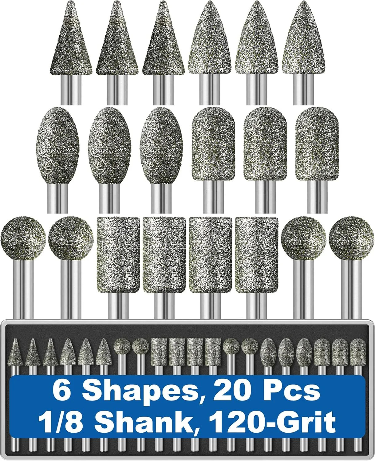 20Pcs 120-Grit Diamond Grinder Bit 1/8" Shank Compatible with Dremel Rotary Tool