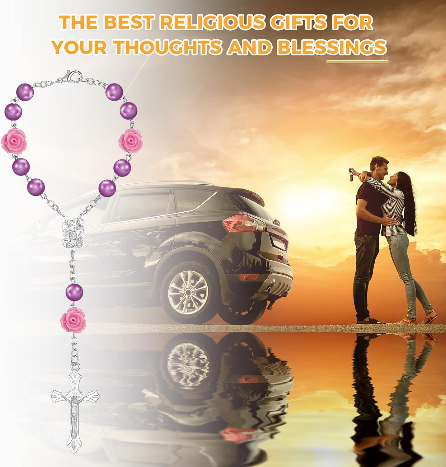 2 Pieces Car Rosary Rearview Mirror Auto Rosary Religious Car Mirror Hanging Acc