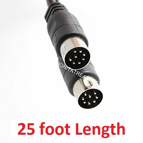 Black 8 Pin (Large Din) 25 ft Male-Male Speaker Cable Wire Fully Wired