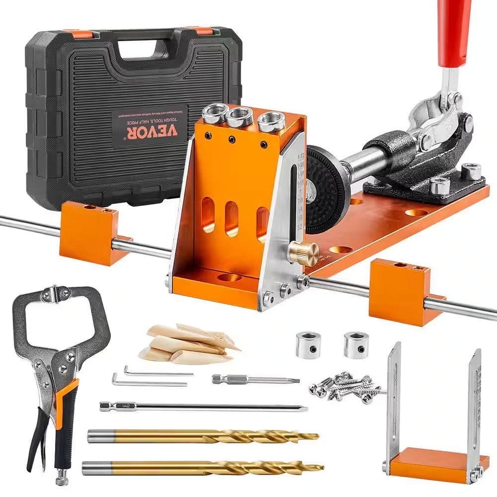 Pocket Hole Jig Kit, 34 Pcs with 11 in. C-clamp, Fixture, Drills, Wrenches, Bits
