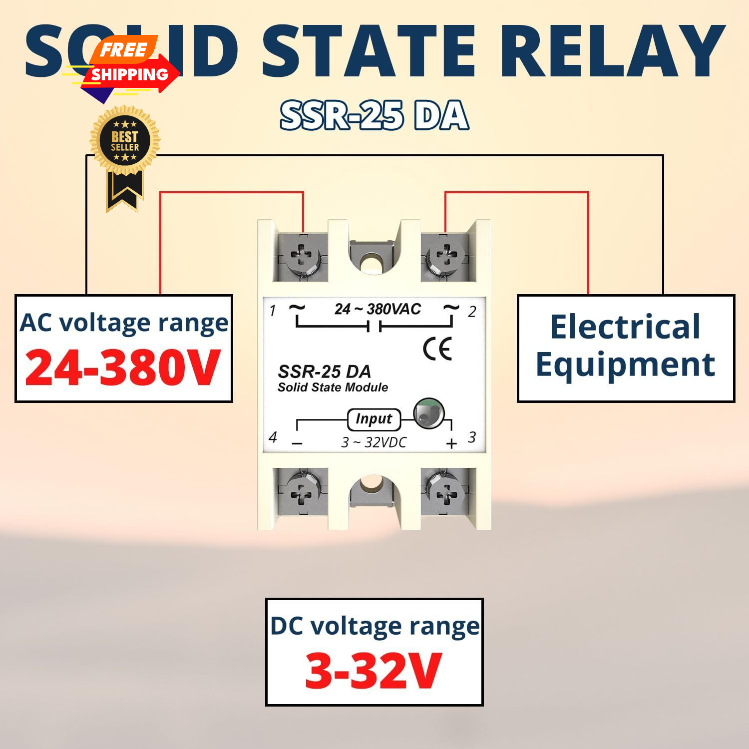 4PCS Solid State Relay ，MAKERELE SSR-25DA Input 3-32V DC to Output 25A-DA