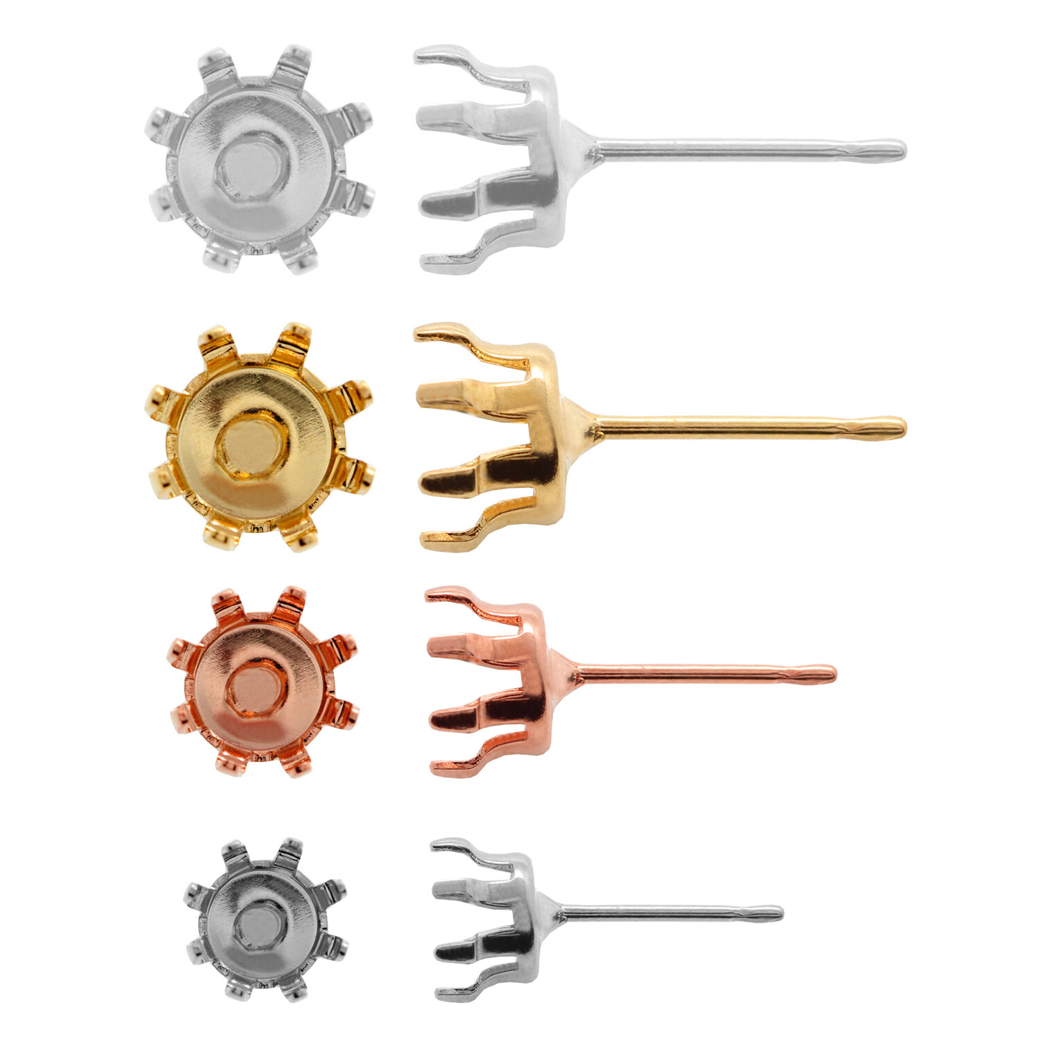 Brass/Steel Stud Post Earrings for Chaton Shape Round Stones Crystals 12 pairs