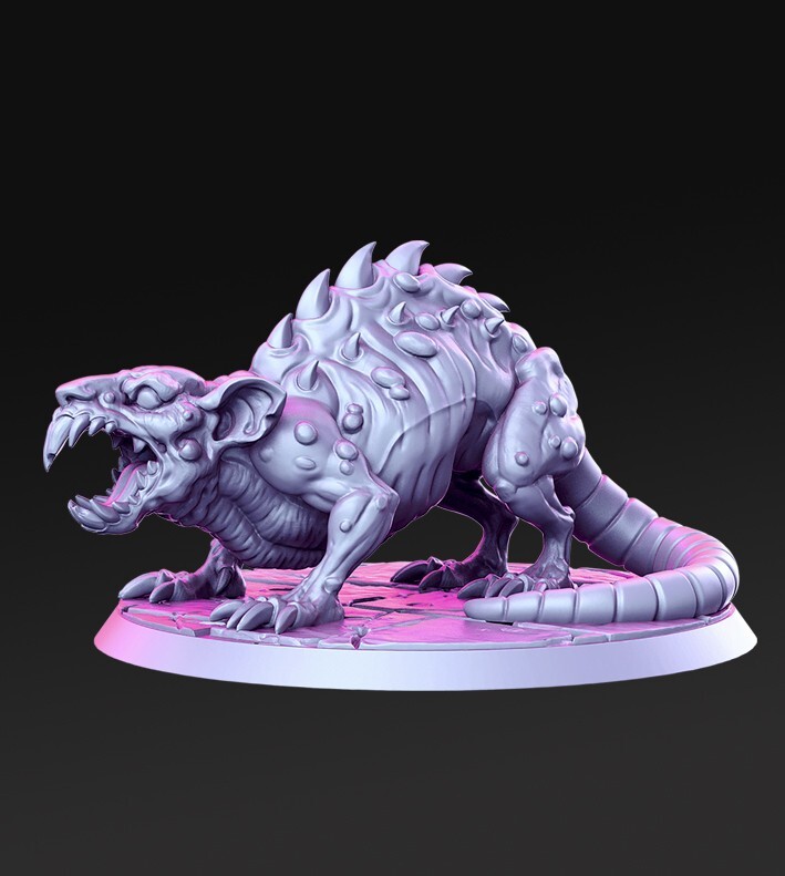 Dungeons and Dragons - HD Resin Print - 65mm Base Diseased Giant Rat - Sneeetch