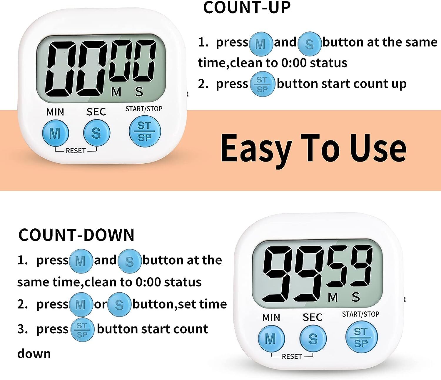 Loud alarm for boiling soup & 2 pack small digital kitchen timer magnetic back