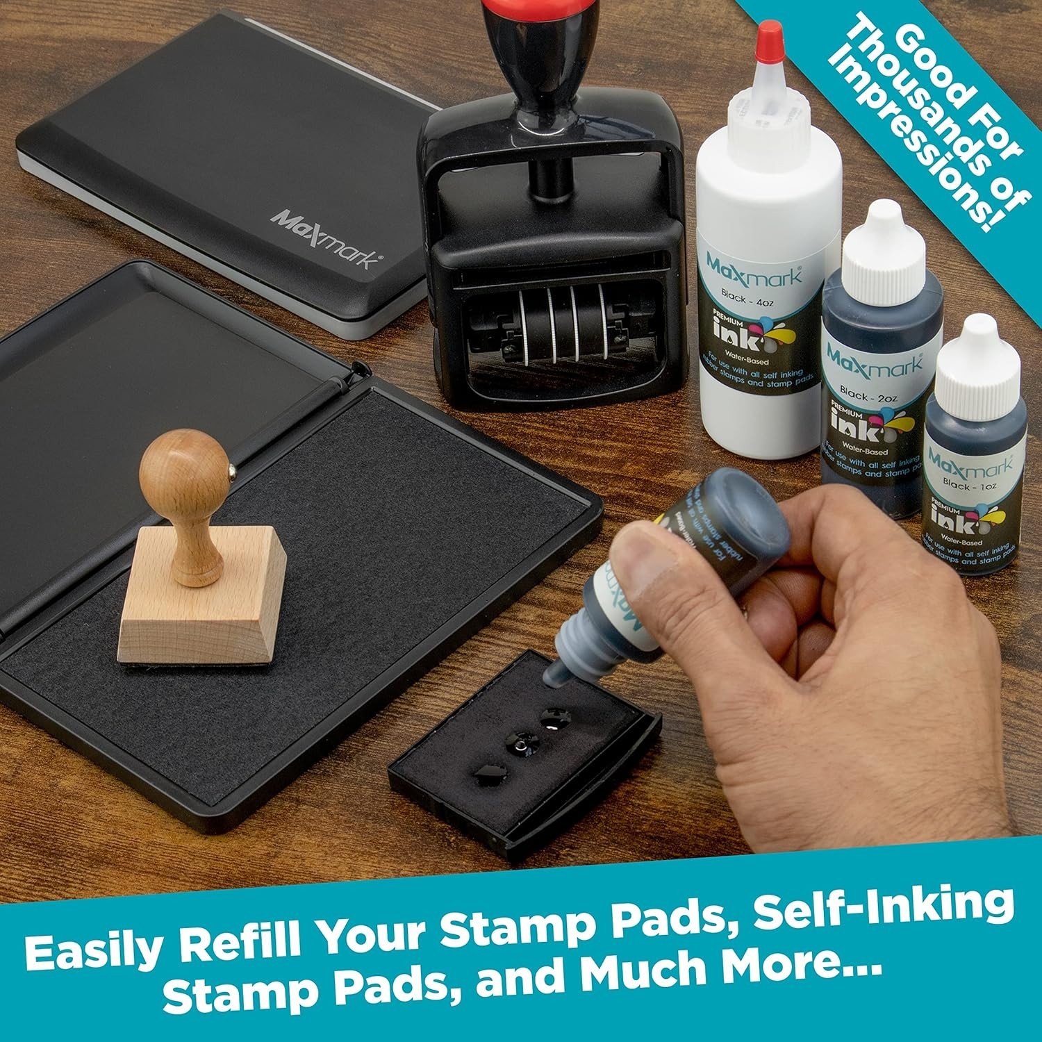 2 oz. Black Ink for Stamps - Controlled Tip for Precision Stamping