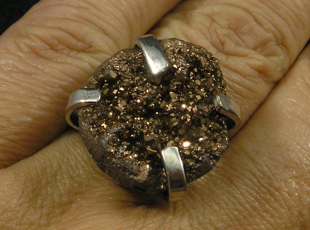 Root Beer Brown Coated Druzy Agate Nuggety Large Finger Ring Adjustable Size 8+