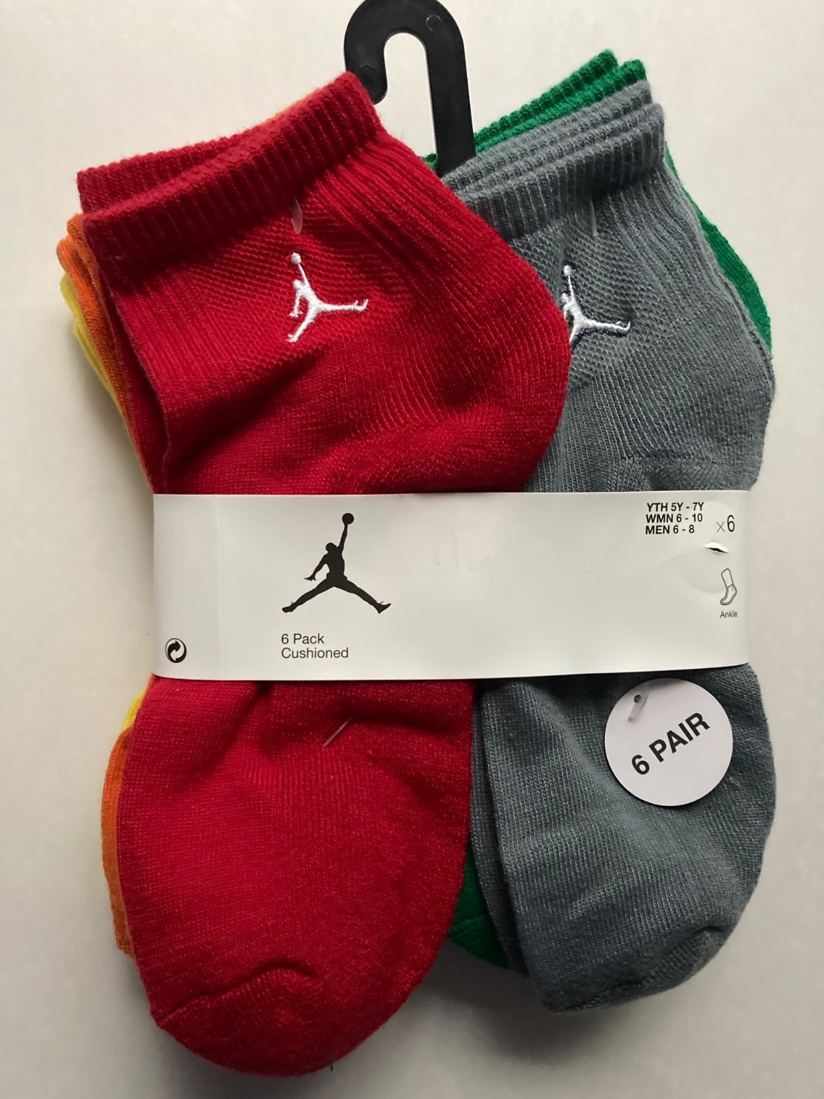 Air JORDAN everyday max 6-pair Cushioned Ankle socks 6pk Size M White Red Black