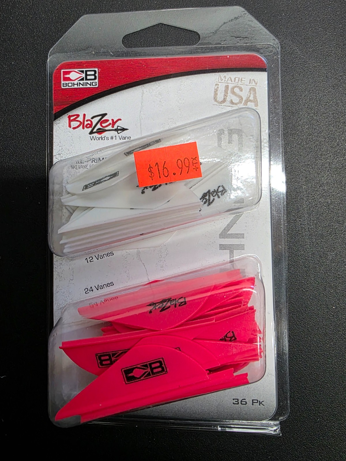 BOHNING 2 INCH BLAZER VANE - 36 PACK - 2 HOT PINK & 1 WHITE W/ VICTORY EASTON