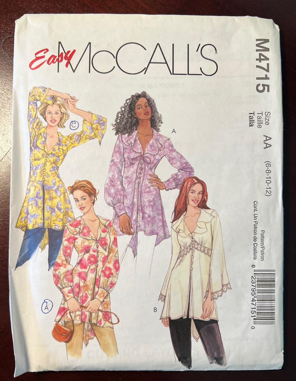 McCall's M4715 Misses Flounce Tunic Shirt Blouse Easy Pattern Sz:       UNCUT FF