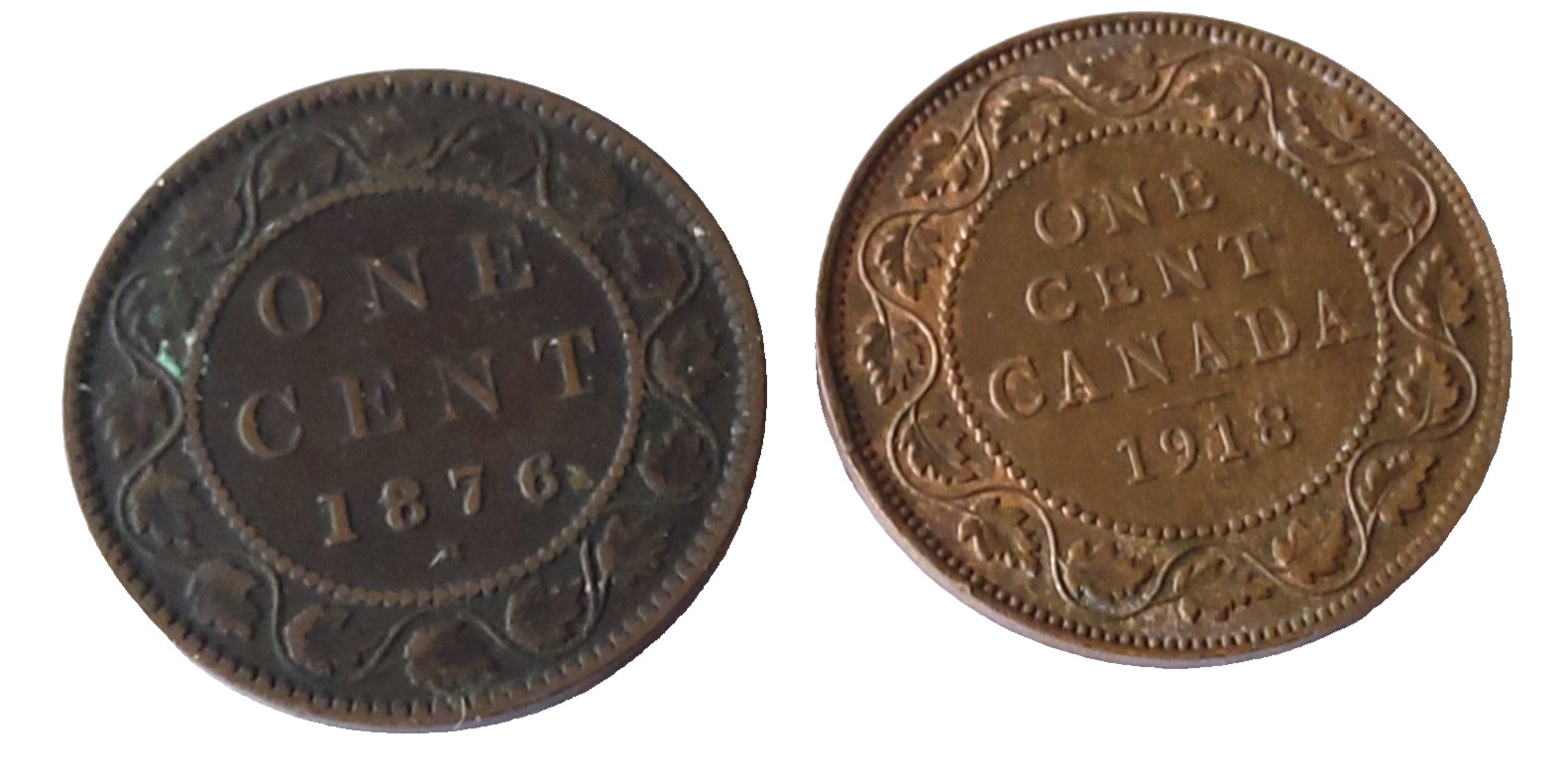 Canada , 1 Cent Coins , 1876H and 1915 , Nice Grade , some lustre ,      refj421