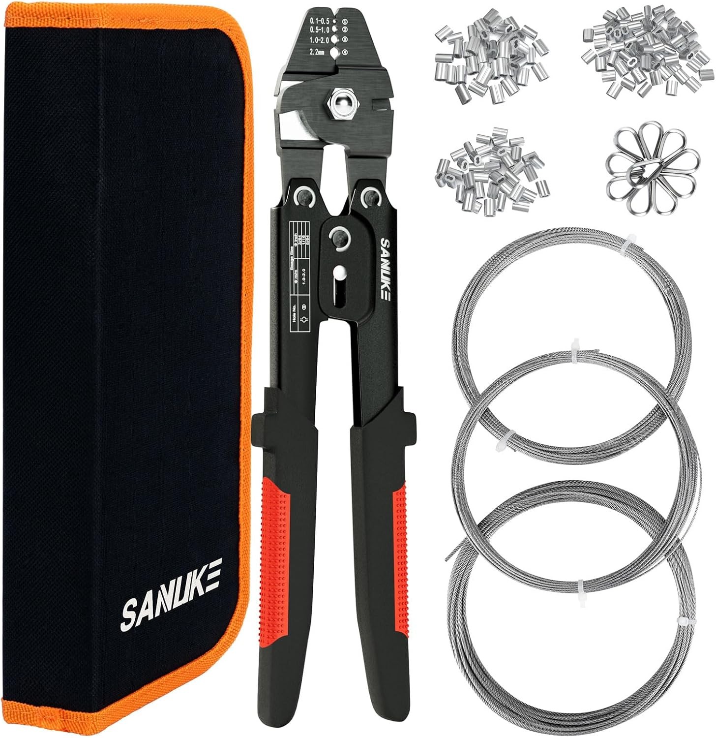 Wire Rope Crimping Tool for 3/64 5/64 1/16 Wire Rope with 3 Sizes Stainless Stee