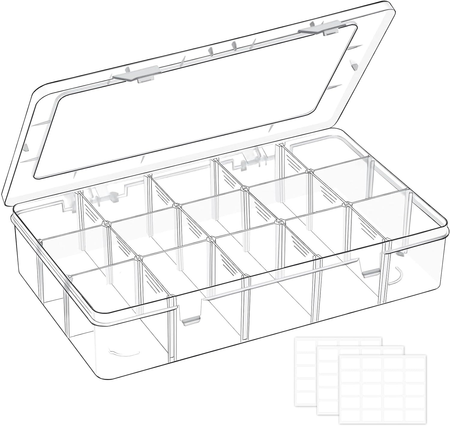 15 Grids Large Plastic Organizer Box with Adjustable Dividers | Small Tackle Box
