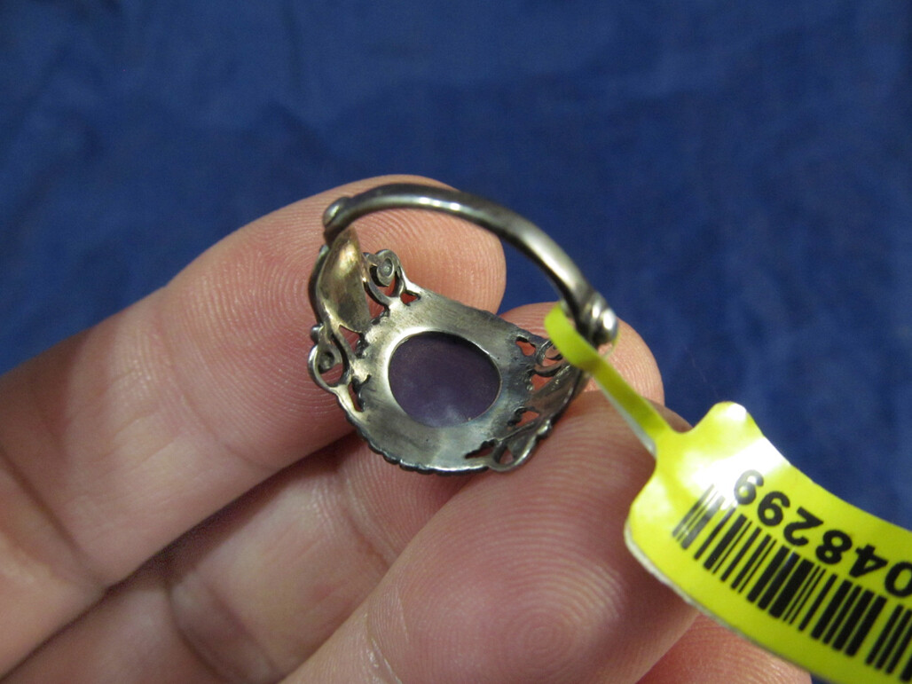 NEW Boho Sterling Silver Amethyst Cabochon Stone Ring Size 7