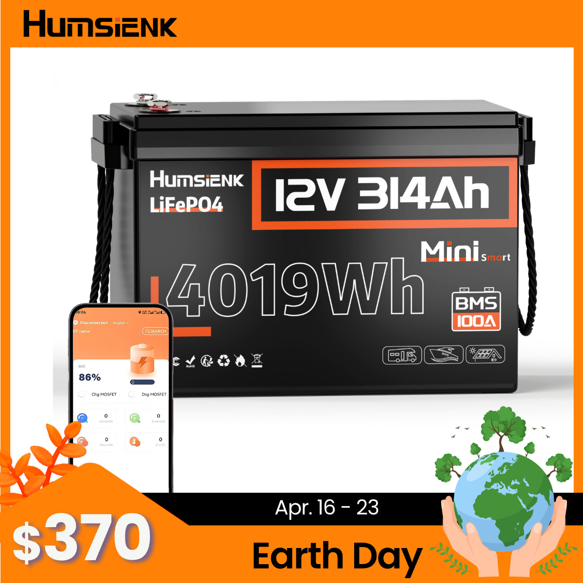 12V 314Ah 300Ah LiFePO4 Lithium Battery 200A BMS Bluetooth Deep Cycles Off-Grid