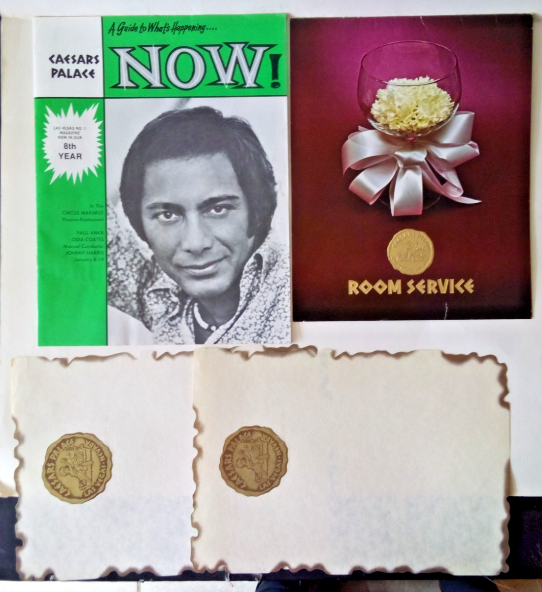 VTG LAS VEGAS MAGAZINE GUIDE NOW CEASARS PALACE ROOM SERVICE MENU & PAPERS MK