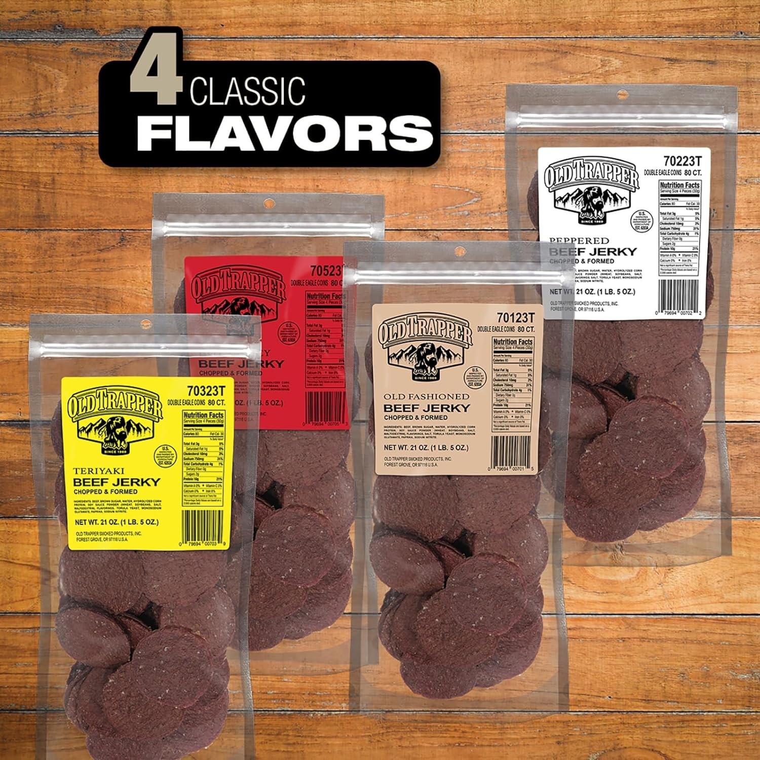 Old Trapper BEEF JERKY ROUNDS 80 ct variety pack  REFILL 1.3 Pounds Double Eagle