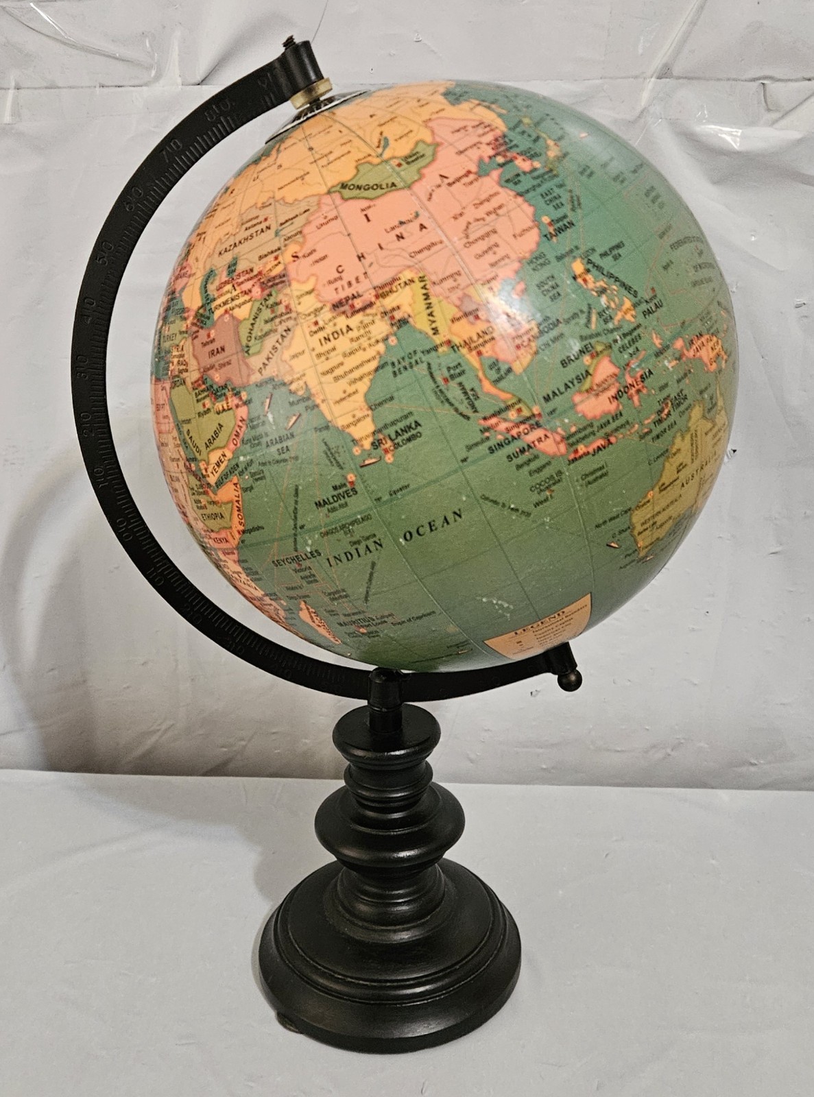 Legend Spinning Globe Desktop Tabletop Black Wood Base Base