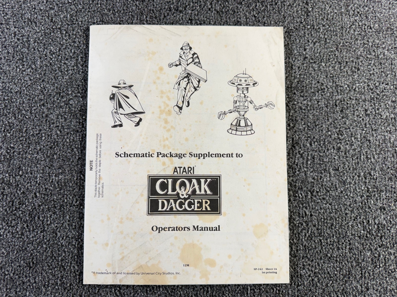 Atari Cloak & Dagger Arcade Video Game Manual Schematics Parts ORIGINAL