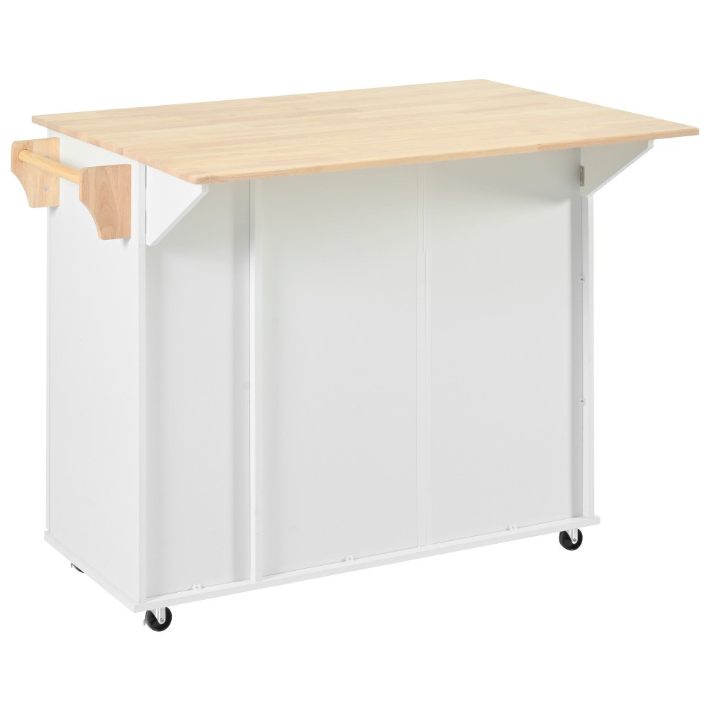 Kitchen Island with Drop Leaf with 3 Tier Pull Out Cabinet Organizer, White