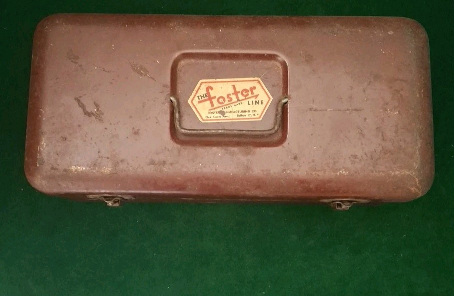 The Foster Trademark Line Manufacturing Co Vintage Red Tool/Money/Tackle Box