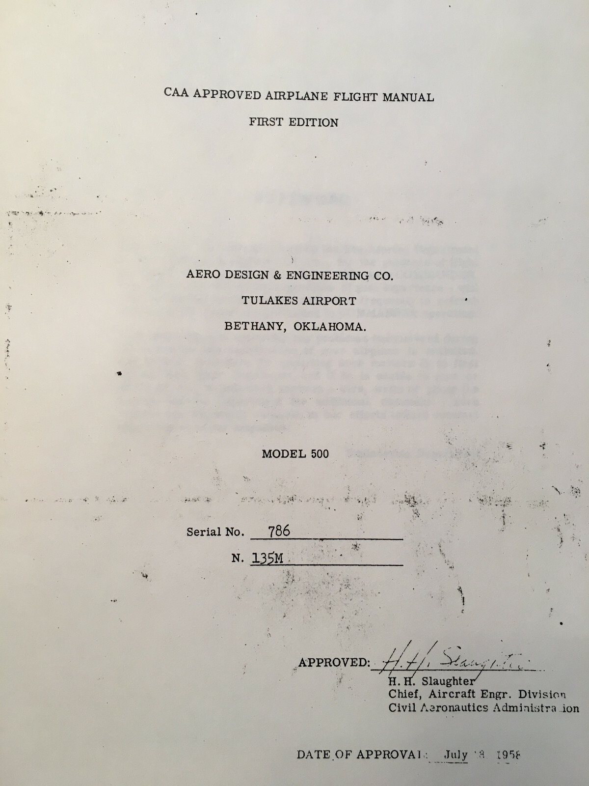 Aero Design & Engineering Commander 500 CAA Approved Pilot's Flight Manual