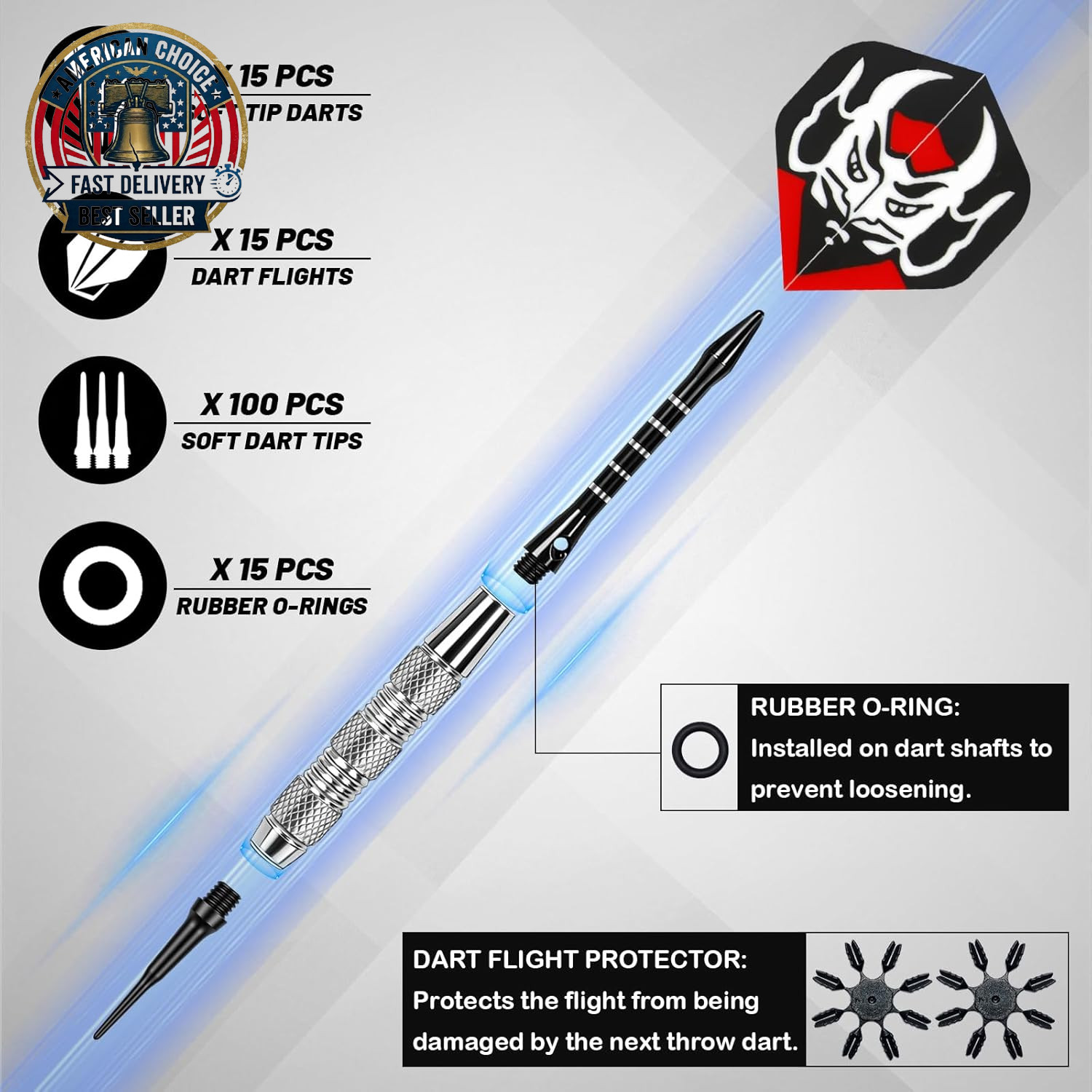 Darts Plastic Tip - 15 Pack Soft Tip Darts Set for Electronic Dartboard - 18 Gra