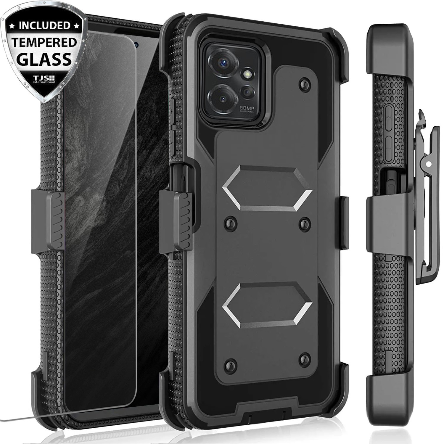 For Moto G Power 5G 2023 Armor Rugged Case Belt Clip Holster +Tempered Glass